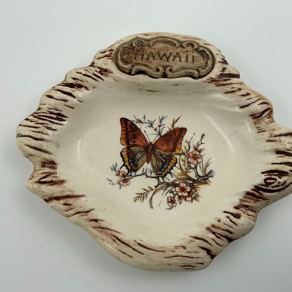 Treasure Craft Hawaii Souvenir Floral Butterfly Design Tray Ashtray Trinket USA - Picture 5 of 8